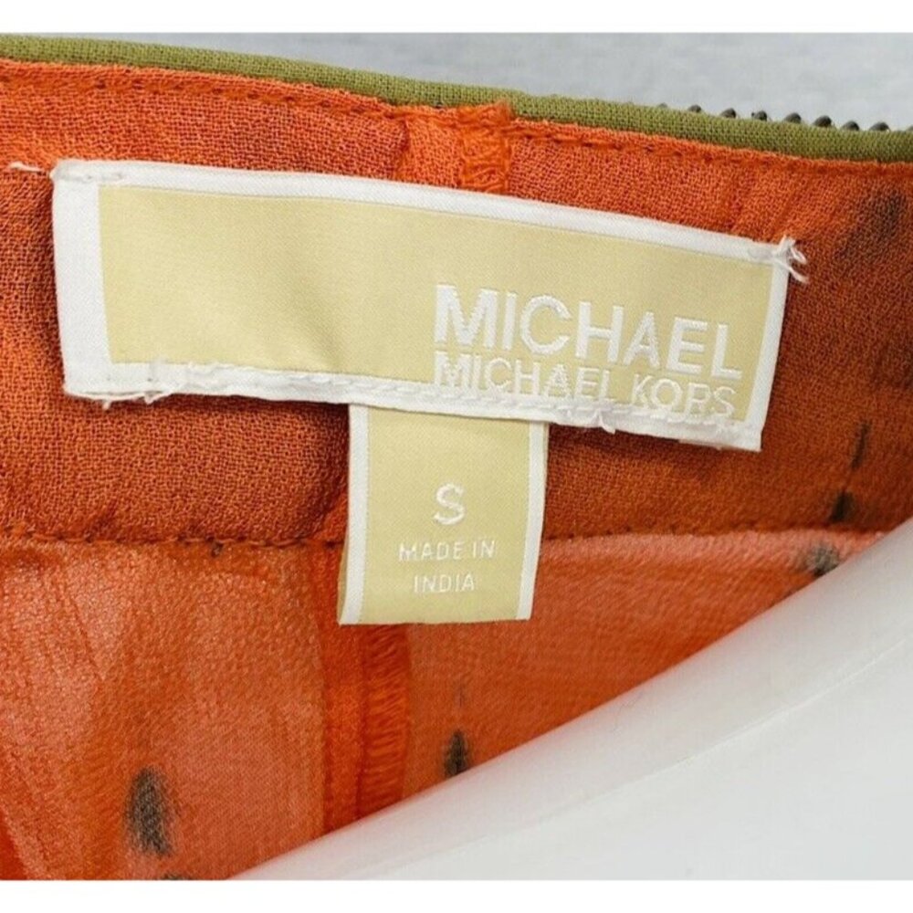 Michael Kors Switzerland Orange Brown Sheer Embellished V Neck Tunic Top Size S - Picture 15 of 16
